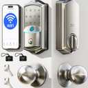 Veise VE027-K Built-in WiFi Smart Lock with 2 Knob, Fingerprint Keyless Entry Door Lock Handle Set for Front Door, App Remote Control, Electronic Digital Keypad Deadbolt, IP65 Waterproof, Satin Nickel
