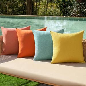 MIULEE Pack of 4 Decorative Outdoor Throw Pillow Covers Linen Waterproof Pillow Covers Farmhouse Cushion Cases for Patio Garden Tent Balcony Couch Sofa 16x16 inch Orange Teal