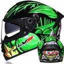 Full Face Motorcycle Helmet DOT Approved Motorbike Moped Street Bike Racing Crash Helmet, Men and Women (Medium, Transparent goggles)