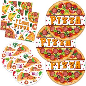 CC HOME 88PCS PIZZA Birthday Paper Plates Napkins Festival I Love Pizza Time Disposable Tableware Set Party Supplies Pizzaria Theme Dinnerware Cutlery Sets Serves 24 Guests