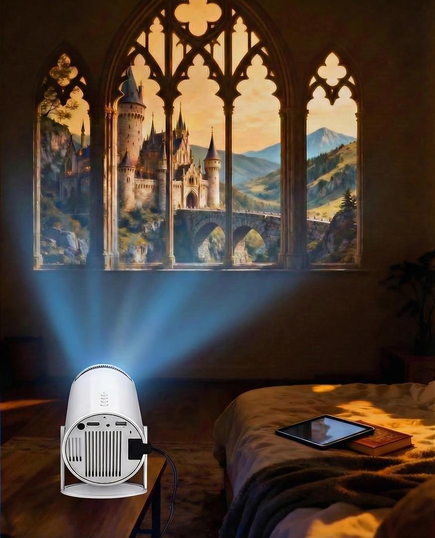 Fantasy Projector for Reading, 4k Window Scene Pre-Installed App for Instant Fantasy Ambience Scenes, 100" Screen from 2m, Built-In Speaker & 210 Rotation, 15 Auto Correction