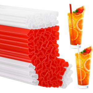 100 Pcs Christmas Stocking Shaped Plastic Straws Disposable Drinking Straw Bulk for Cocktail Xmas Party Birthday Party Supplies (Red,White)