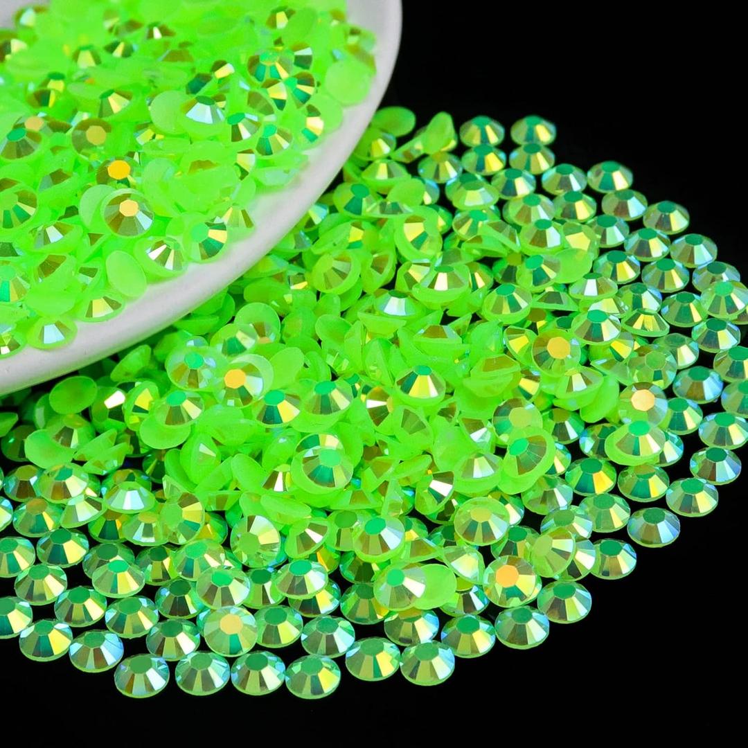 2000PCS 5mm Resin Flatback Rhinestone, Peridot AB Color Flatback Jelly Resin Rhinestones for Mugs, Bottles, Tumblers, Craft Decoration, Loose Bling Glitter Diamond Stone