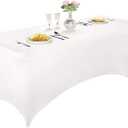 LZY Spandex Fitted Stretch Table Cover for 6 ft or 4ft or 8ft Folding Table, Rectangular Cocktail Tablecloth, Perfect for Party or Banquet (6FT White)