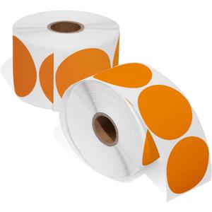 Spartan Industrial - 2" Circle Fluorescent Orange Direct Thermal Labels (1500 Count, 2 Rolls) - 2 Inch Color Thermal Labels for Logos, Packaging, Branding - Compatible with Zebra and Rollo Printers