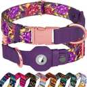 AirTag Dog Collar for Small Medium Large Breed - Adjustable Cute Pattern Dog Collar with Airtag Holder - Soft Leather Tracker GPS Apple Air Tag Pet Collars (Small, 12"-15" Neck Fit, Peonies)