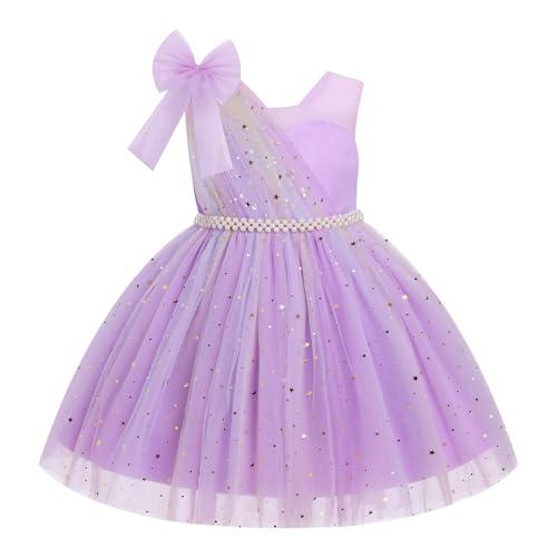 IDOPIP Toddler Flower Girl Dress Sequin Bowknot Pageant Wedding Guest Dress Baby 1st 2nd 3rd Birthday Dresses Ruffle Tulle Tutu Party Princess First Communion Formal Ball Gown Purple 5 Years