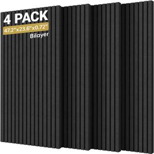 TONOR 4-Pack Bilayer Acoustic Panels Large Self-adhesive, 47.2 * 23.6 * 0.72 Adhesive Wall Panel, Large Soundproof Tiles for Echo Absorbtion, Acoustical Barrier of Polyester Fiber, Black