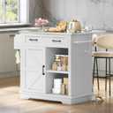 DWVO Kitchen Island w Stainless Steel Top Drop Leaf Bar Seating Power Outlet, 42" Portable Rolling Mobile Center Islands w Folding Dropleaf Storage Drawer Cabinet Wheel Counter Height Metal Top, White