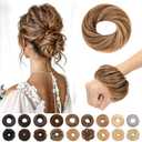 S-noilite Messy Bun Hairpiece Real Human Hair for Women Tousled Updo Scrunchie Donut Chignon Realistic Natural Bun Hair Piece Highlighted Medium Brown Mixed Honey Blonde