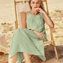 Newshows Women's 2024 Summer Midi Dresses Sleeveless Crewneck Beach Boho Casual Loose Long Flowy Tiered Sundress with Pockets (Green, S)