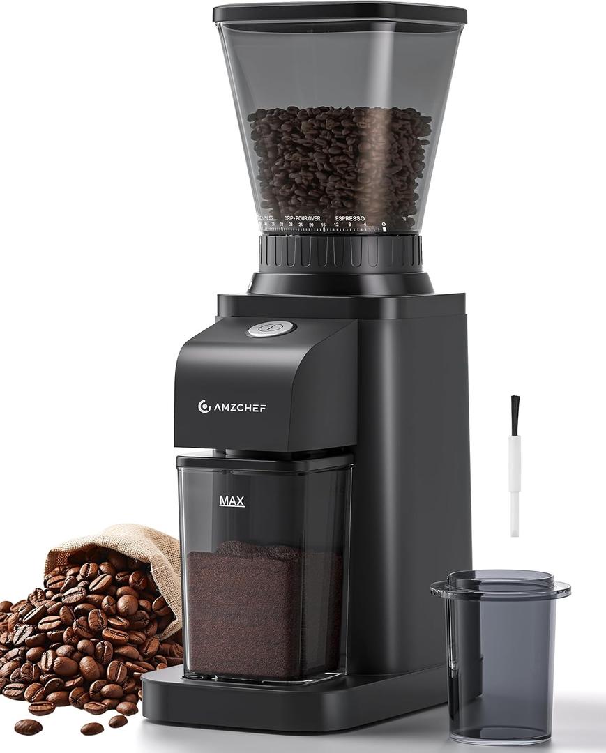 Anti-Static Espresso Grinder with Self-Cleaning Burr, 48 Precise Settings, Coffee Grinder for Home Use, Coffee Bean Grinder with Storage Box & Dosing Cup, Less Mess, More Flavor,Black