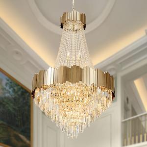 Crystal Chandeliers for High Ceilings 27-Light Modern Chandelier Large Gold Chandelier Light Fixture for Foyer,Living Room,Dining Room,Entryway Width-35.8 inch