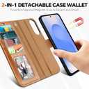 TUCCH Wallet Case for Galaxy S25 Edge, Removable 2 in 1 RFID Blocking [4 Card Slot] Wrist Strap [Wireless Charging] Kickstand PU Leather Magnetic Detachable Protective Cover for Galaxy S25 Edge, Brown