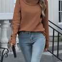 LYHNMW Women Cowl Neck Sweaters Turtleneck Long Sleeve Lightweight Knit Stretchable Loose Fit Sweater Pullover Warm Tops (Brown)