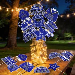 Graduation Decorations 2026 32Pcs Blue Graduation Table Decorations Centerpiece Sticks with Lights for College High School Any Grade Party Decor Supplies Photo Props