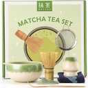 Matcha Whisk Set, 7-Piece Matcha Kit with Green Gradient Round Matcha Bowl, Whisk and Holder, Bamboo Scoop with Stand, Sifter and Tea Towel - Ideal Japanese Ceramic Tea Making Tools for Matcha Lovers