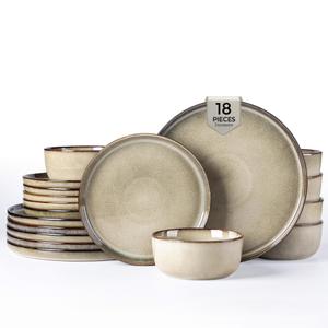 GBHOME Dinnerware Sets for 6, 18 Pieces Stoneware Plates and Bowls Sets, Scratch Resistant Dishes, Dishwasher & Microwave Safe, Reactive Glaze