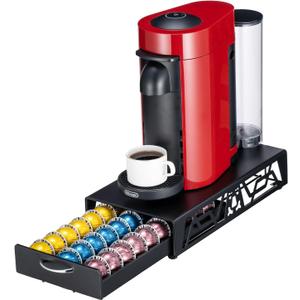 FlagShip Vertuo Pod Drawer Modern Black Metal Coffee Capsule Organizer & Space-Saving for Nespresso Pod Holder Coffee Machine Stand(30 Vertuo Pods Capacity)