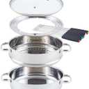 Nuwave 18/8 Stainless Steel Ultimate Cookware Set, Free of PTFE, PFOA, PFOS, Fondue Pot Set, Works On ALL Cooktops and Induction Cookers, Steamer Basket, Glass Lid & 8 Fondue Forks Included 