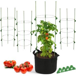 4 Pack 35.4" Tall Tomato Cages for Pots and Containers, Adjustable Tomato Plant Support with Sliding Clips, Plastic-Coated Metal Tomato Trellis Cage for Patio, Raised Bed & Garden Vegetables