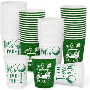 FYSUIMU 100Pcs Golf Paper Cups Let's Par-tee Disposable Drinking Cups 9 oz Green White Sport Ball Party Cup for Hot Cold Drink Birthday Baby Shower Supplies