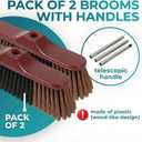 HELOMOR Indoor Broom with Dustpan Combo Set, Long Handle Floor Sweeping Broom for Kitchen, Garage, Office, Bathroom, Wood & Parquet Floors (2 Pack)