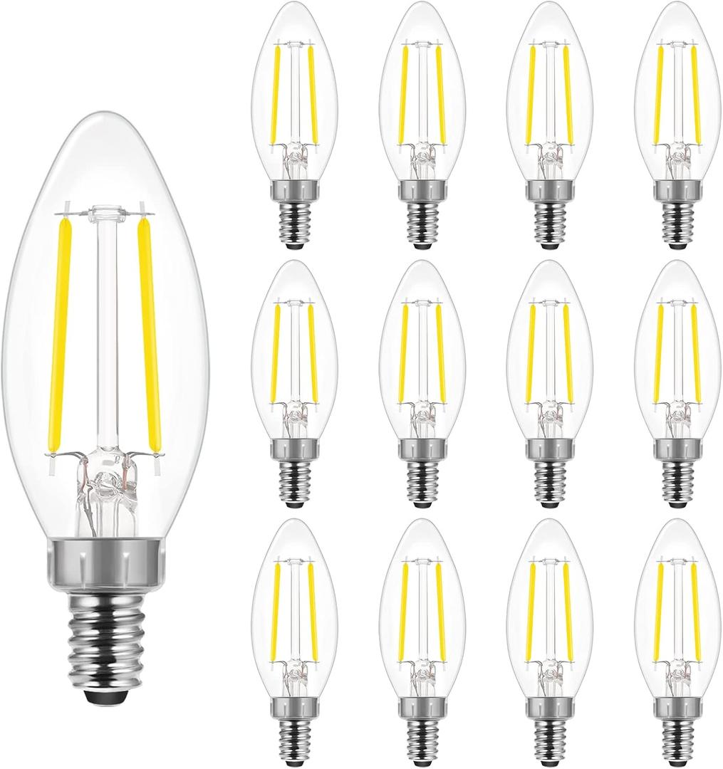 energetic smarter lighting Dimmable E12 LED Candelabra Bulb,60 Watt Equivalent B11 LED Chandelier Bulbs, Daylight 5000K, 550LM, 5 Watt Halloween Christmas Decoration Filament Candle,UL Listed, 12pk