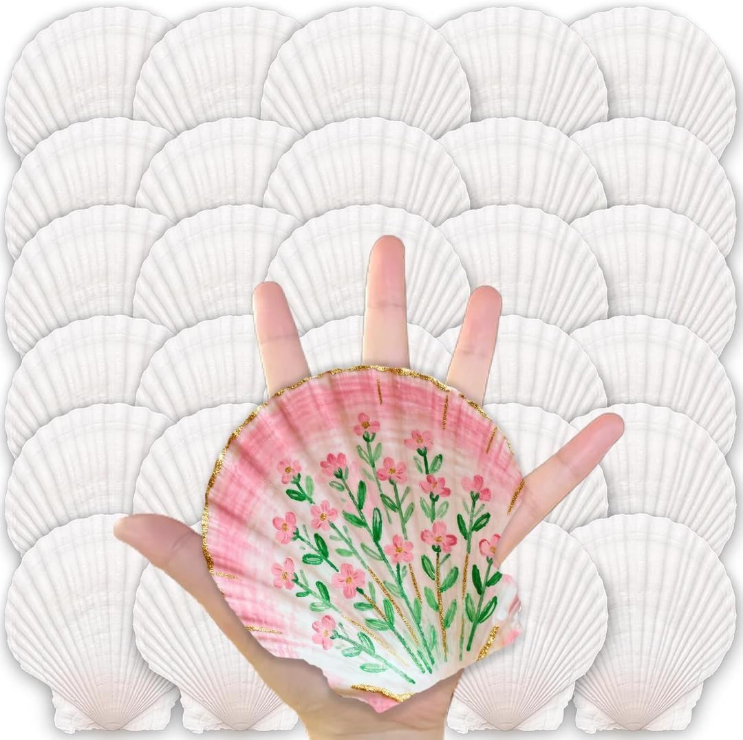ReePlan 30PCS Large Scallop Shells for Crafts, 4-5 Inch Natural Sea Shells for Decorating, White Seashells Bulk for DIY Crafting, Painting, Baking, Ocean Themed Party Supplies & Decorations