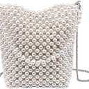 CHIC DIARY Women Pearl Clutch Purse Beaded Crossbody Bag Bridal White Shoulder Bag with Top-Handle for Party Wedding