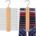Tie Hanger 2 Pack,Tie Organizer for Closet 20 Storage Capacity,Wooden Necktie Organizer Tie Storage,360 Degree Rotating Accessory Organizers for Tie,Belt,Scarf (Natural)