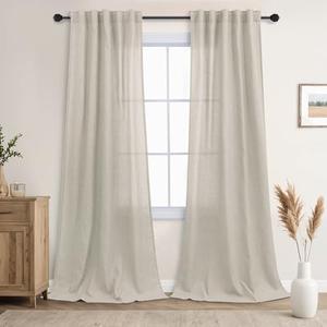40x82 Inch Length Linen Back Tab Linen Blend Sheer Curtains for Bedroom