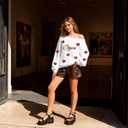 BANGELY Valentines Off Shoulder Sweatshirt Women Love Heart Long Sleeve Shirt Casual Oversized Sweatshirts Fashion Sequin Top (White, L)