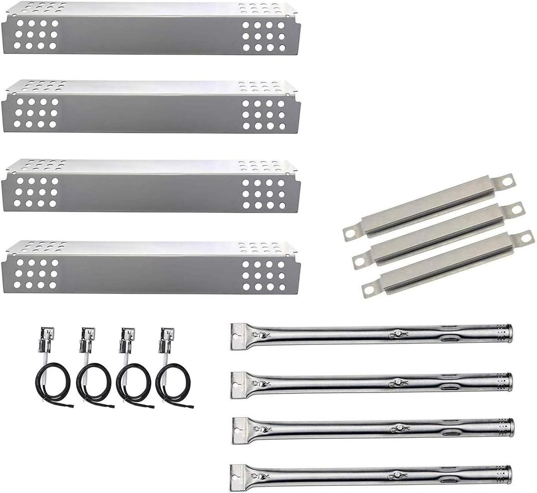 Adviace Grill Replacement Parts for Charbroil 463449914, 463241113 Gas Grills, Pipe Burner Tube, Heat Plate Tent Shield, Crossover Tube, Grill Igniter for CharBroil Commercial 4-Burner Gas Grills