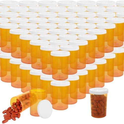WOPPLXY 100 Pcs Empty Plastic Pill Bottles, 20 Dram Empty Pill Bottles with Caps, Plastic Medicine Bottle, Prescription Medication Vials, Medicine Containers (Orange)