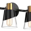 URSOLA Bathroom Light Fixtures, 4 Lights Bathroom Lighting Fixtures Over Mirror, 28.34 inch Black and Gold Design with Bevelled Edge and Clear Glass Shade Wall Lamp