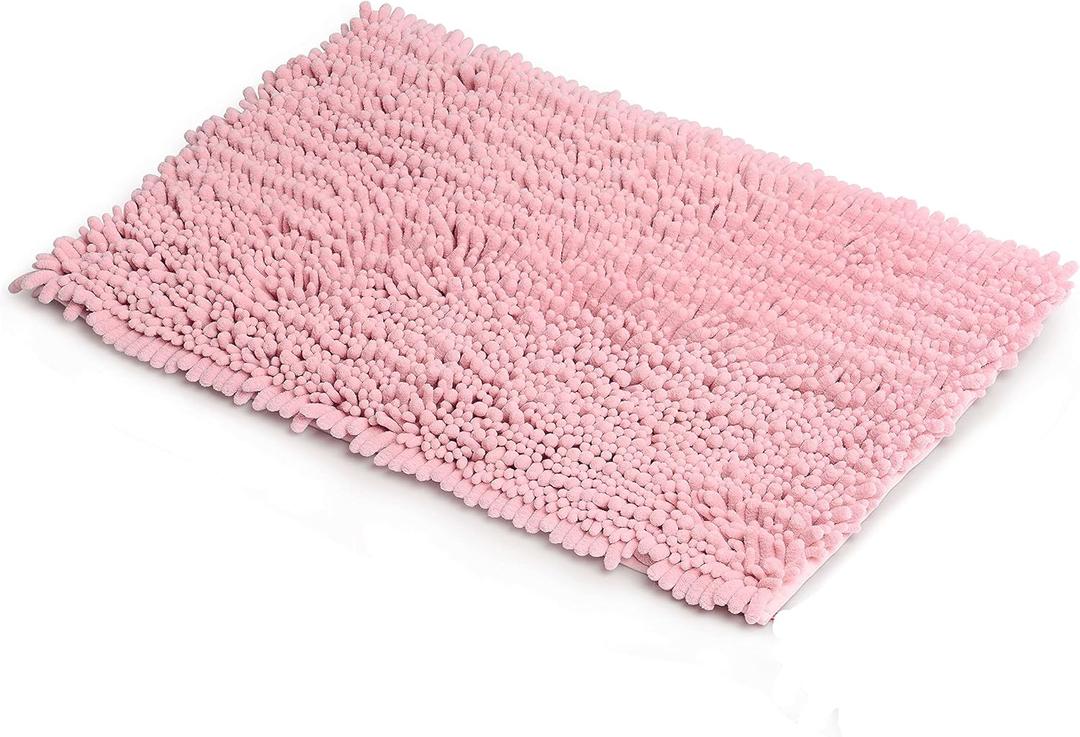 Pink 24 x 16 in Shaggy Bath Mat Rugs,Chenille Plush Microfiber Luxury Bathroom Rugs Carpet,Non-Slip Super Absorbent Water,Machine-Washable,Soft Cozy for Kitchen Laundry Bedroom