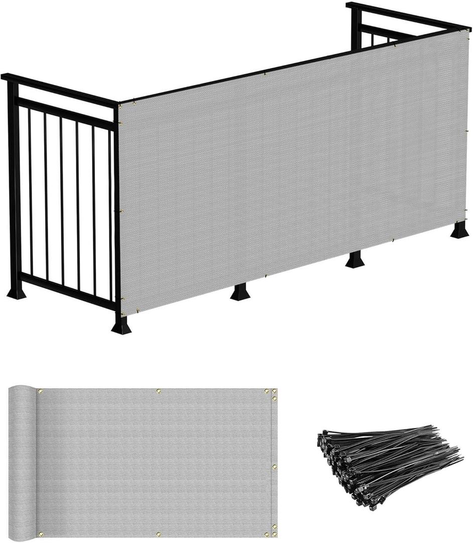 Windscreen4less 2.5' x 15' Balcony Privacy Fence Screen Mesh Windscreen Fencing Shield Cover for Apartment Deck Patio Yard Porch Pool Railings, Gray