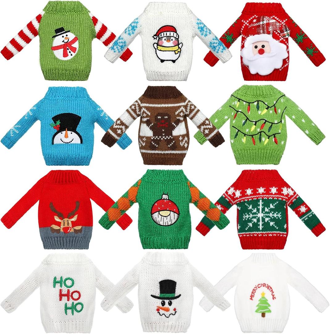 Aoriher 12 Pcs Christmas Accessories Clothes Accessory Sweater Set Knitted Clothing Elk Christmas Tree Snowflake Print Set (Snowflake)