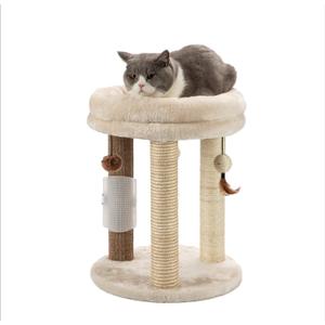 MECOOL 4in1 Small Cat Tree,Scratching Post with Tower Soft Bed, Sisal Carpet Jute Posts with Three Hanging Ball Toys and Massage Brush for Indoor Cats and Kittens (Beige)
