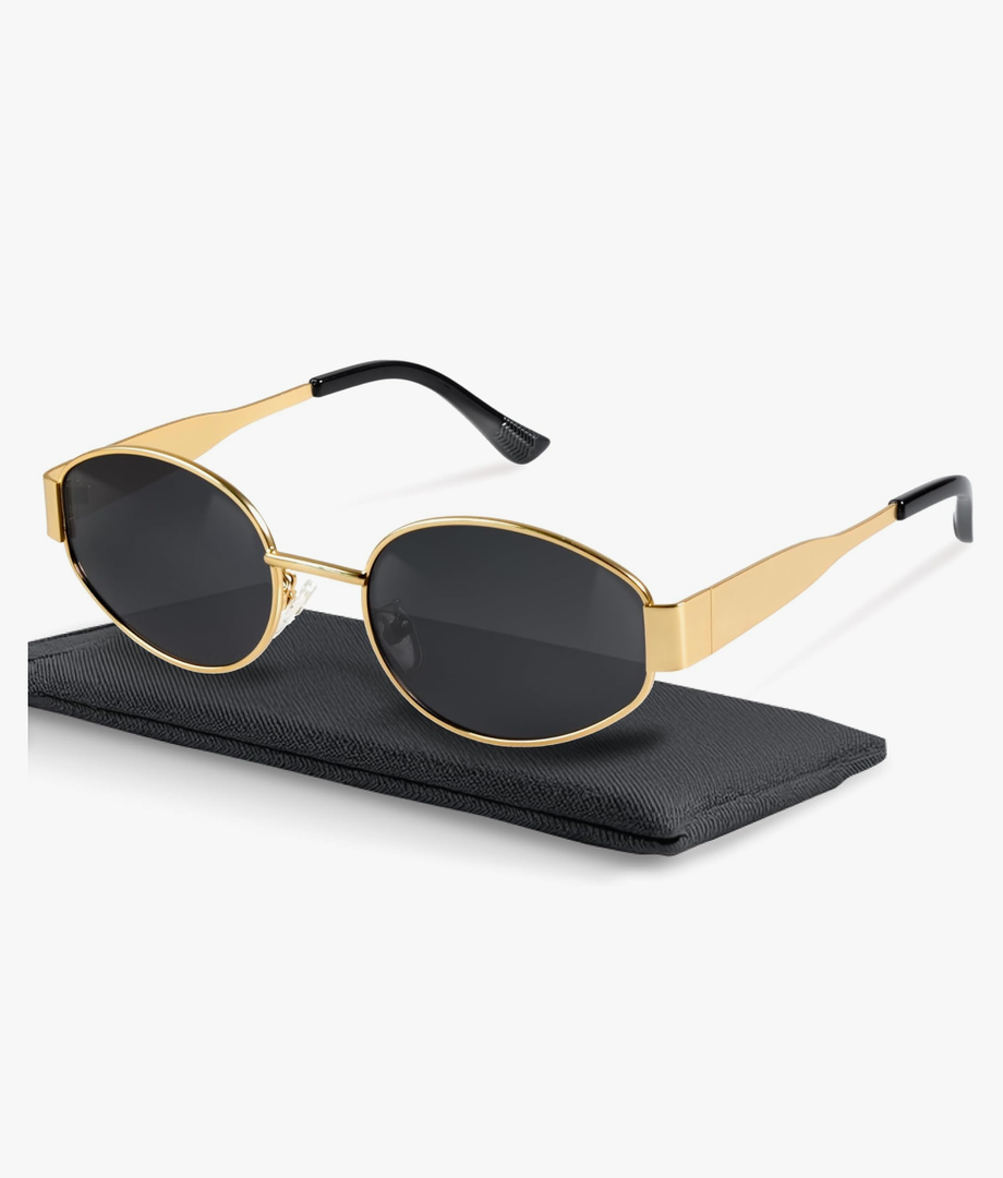 livho 2025 Trendy Oval Sunglasses - Stylish Polarized Shades for Everyday - Retro Metal Frames Grey/Gold