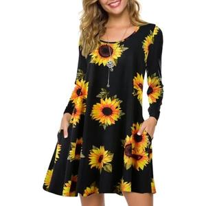 ZENNILO Plus Size Casual T Shirt Dresses for Women Flowy Swing Tunic Dress Pockets, M
