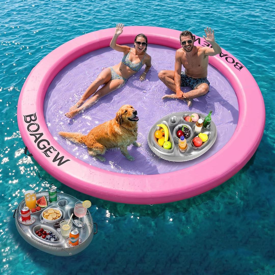 BOAGEW Water Hammock Inflatable Round Floating Ring for Adults Lake Party, 8 FT Circle