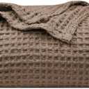 PHF Ultra Soft Waffle Weave Blanket Queen Size 90"x 90"- Washed Lightweight Breathable Cozy Woven Blanket for Bed - Aesthetic Decor for Couch Bedding Sofa Home Car - Cocoa Brown