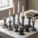 Mumufy 10 Pcs Glass Crystal Taper Candle Holders Clear Glass Candlestick Holder Fit 0.8 Inch Candles Crystal Decorative Candle Stand Centerpiece Table Wedding Dining Party (Classic,Black)