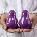 City to Cottage Ceramic Salt and Pepper Shakers Set, Salt Shaker, Salt and Pepper Set, Farmhouse Kitchen Counter Decor for Home Restaurants Wedding, Handcrafted Purple Polka Dot Spice Shakers