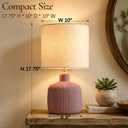 KAWOTI Ceramic Table Lamp, 17.75" Rustic Farmhouse Bedside Lamp with Beige Linen Shade, Warm Ambient Nightstand Lighting for Bedroom or Living Room, Painted Terra
