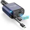 DreamBee Retractable Car Charger,66W 4 in 1 Super Fast Charge Car Phone Charger,Gifts for Men Women Car Truck Accessories for iPhone 17/16/15/14/13/12 Pro Max XR,iPad,Samsung,Pixel-Blue (TypeC+Lightning), Blue