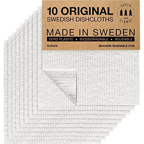 SUPERSCANDI 9 Pack Swedish Dishcloths for Kitchen - 100% Biodegradable & Compostable Reusable Paper Towels Washable, Food-Safe & Without Plastic - Dish Rags Suitable for Any Surface, grey