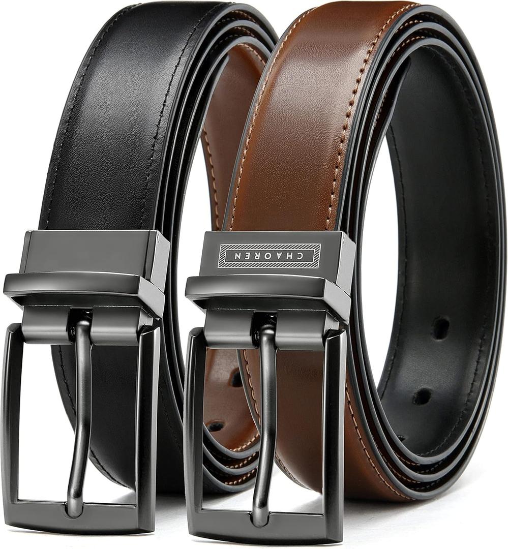 CHAOREN Boys Belt, Most Size Kids 1 1/4" Dress Reversible Belt for Youth - One Leather Belt Two Style (Small, Black/Cognac)